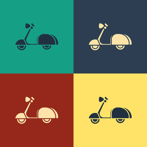 Icono de la vespa del color aislado en el fondo del color. Dibujo de estilo vintage. Ilustración vectorial — Vector de stock