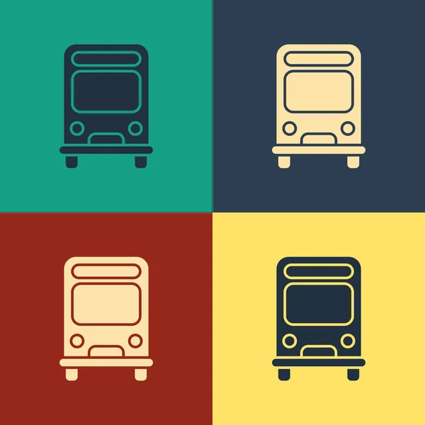 Icône de bus couleur isolée sur fond couleur. Concept de transport. Panneau de transport en bus. Symbole touristique ou véhicule public. Dessin style vintage. Illustration vectorielle — Image vectorielle