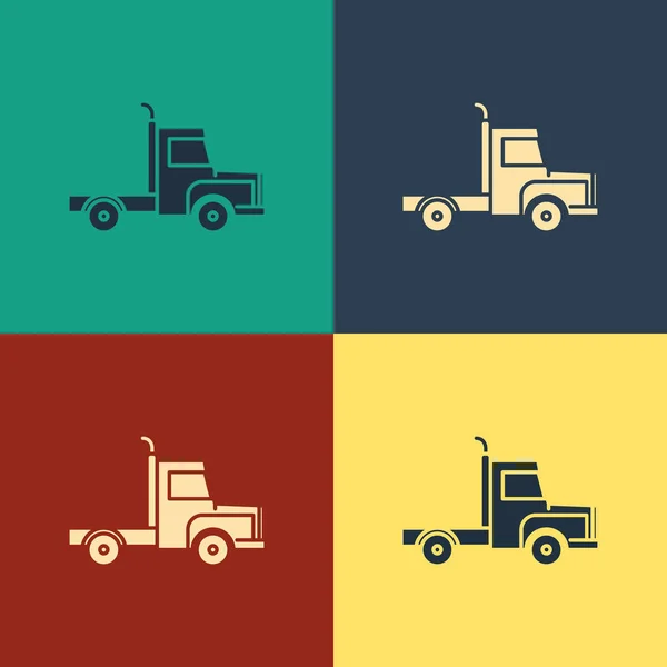 Colore consegna camion carico icona isolato su sfondo colore. Disegno in stile vintage. Illustrazione vettoriale — Vettoriale Stock