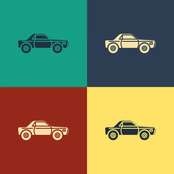 Color Sedán icono del coche aislado en el fondo de color. Dibujo de estilo vintage. Ilustración vectorial — Archivo Imágenes Vectoriales