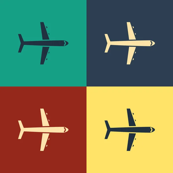 Farb-Ebenen-Symbol isoliert auf farbigem Hintergrund. Flugzeugikone. Verkehrszeichen. Vintage-Stil Zeichnung. Vektorillustration — Stockvektor