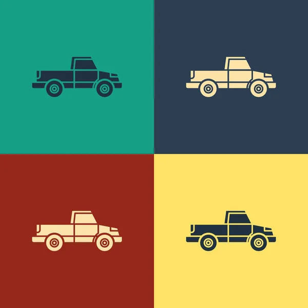 Farb-Pickup-Symbol isoliert auf farbigem Hintergrund. Vintage-Stil Zeichnung. Vektorillustration — Stockvektor