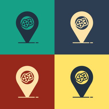 Renkli Casino konum simgesi renk arka planda yalıtılmış. Oyun zar simgesi. Vintage tarzı çizim. Vektör İllüstrasyonu