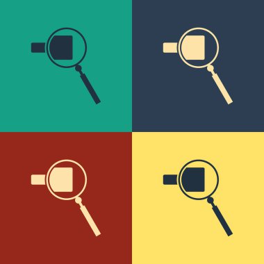 Renk arka planda yalıtılmış renk Büyüteç simgesi. Arama, odak, yakınlaştırma, iş sembolü. Vintage tarzı çizim. Vektör İllüstrasyonu