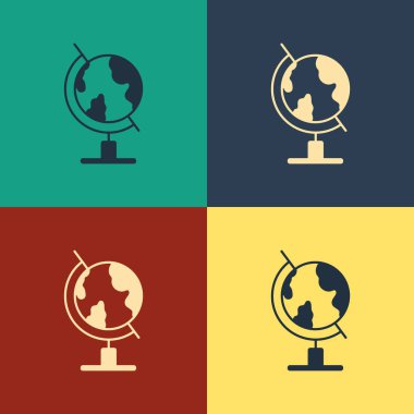 Renk arka planda yalıtılmış renk Dünya küre simgesi. Vintage tarzı çizim. Vektör İllüstrasyonu