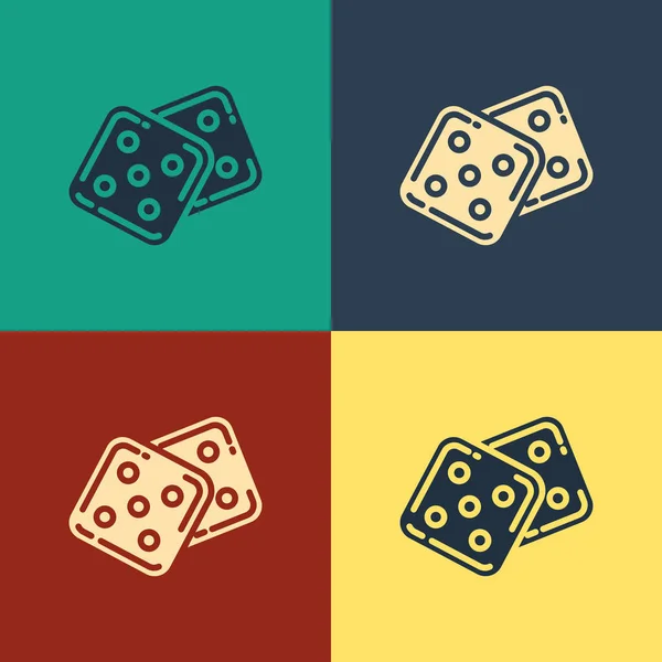 Color Juego de dados icono aislado en el fondo de color. Juego de casino. Dibujo de estilo vintage. Ilustración vectorial — Vector de stock