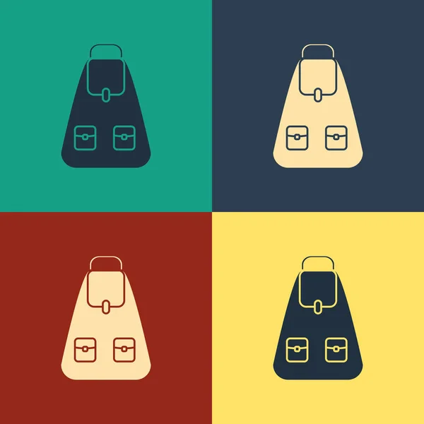 Ícone de mochila Color School isolado no fundo da cor. Desenho de estilo vintage. Ilustração vetorial — Vetor de Stock