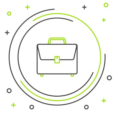 Siyah ve yeşil çizgi Evrak Çantası simgesi beyaz arka plan üzerinde izole. İş davası işareti. İş portföyü. Renkli anahat konsepti. Vektör İllüstrasyonu