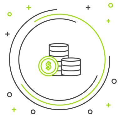 Siyah ve yeşil çizgi Para para dolar sembolü simgesi beyaz arka plan üzerinde izole ile. Bankacılık para birimi işareti. Nakit sembolü. Renkli anahat konsepti. Vektör İllüstrasyonu