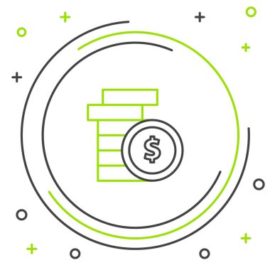 Siyah ve yeşil çizgi Para para dolar sembolü simgesi beyaz arka plan üzerinde izole ile. Bankacılık para birimi işareti. Nakit sembolü. Renkli anahat konsepti. Vektör İllüstrasyonu