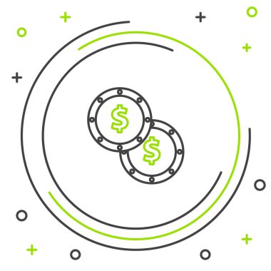 Siyah ve yeşil çizgi Para para dolar sembolü simgesi beyaz arka plan üzerinde izole ile. Bankacılık para birimi işareti. Nakit sembolü. Renkli anahat konsepti. Vektör İllüstrasyonu