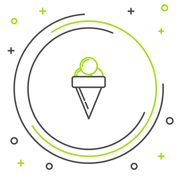 Ligne noire et verte Crème glacée au cône de gaufre icône isolée sur fond blanc. Doux symbole. Concept de contour coloré. Illustration vectorielle — Image vectorielle