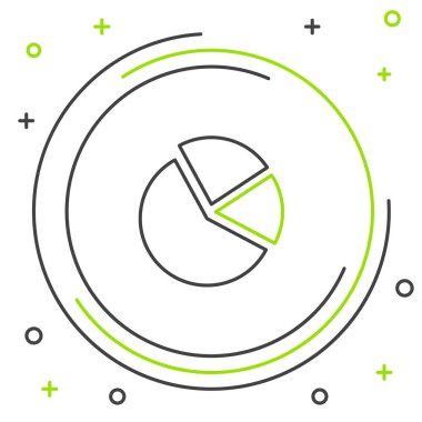 Siyah ve yeşil çizgi Pasta grafik infografik simgesi beyaz arka planda yalıtılmış. Diyagram grafik işareti. Renkli anahat konsepti. Vektör İllüstrasyonu