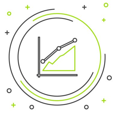 Siyah ve yeşil çizgi Pasta grafik infografik simgesi beyaz arka planda yalıtılmış. Diyagram grafik işareti. Renkli anahat konsepti. Vektör İllüstrasyonu