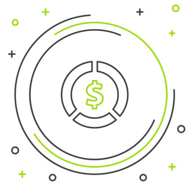 Siyah ve yeşil çizgi Para para dolar sembolü simgesi beyaz arka plan üzerinde izole ile. Bankacılık para birimi işareti. Nakit sembolü. Renkli anahat konsepti. Vektör İllüstrasyonu