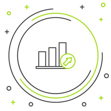 Grafik, zamanlama, grafik, diyagram, infografik, pasta grafik simgesi beyaz arka plan üzerinde izole ile siyah ve yeşil çizgi Sunum finansal iş. Renkli anahat konsepti. Vektör İllüstrasyonu