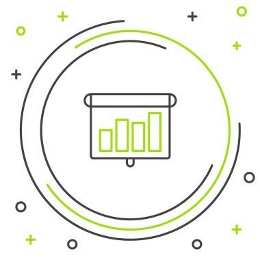 Grafik, zamanlama, grafik, diyagram, infografik, pasta grafik simgesi beyaz arka plan üzerinde izole ile siyah ve yeşil çizgi Sunum mali iş panosu. Renkli anahat konsepti. Vektör İllüstrasyonu