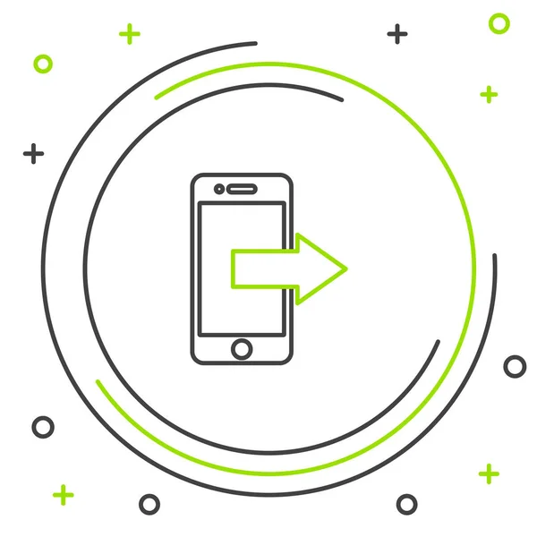 Черная и зеленая линия Смартфон, значок мобильного телефона изолирован на белом фоне. Красочная концепция контура. Векторная миграция — стоковый вектор