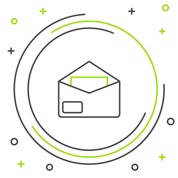 Linha preta e verde Ícone de envelope isolado no fundo branco. Símbolo da letra da mensagem de email. Conceito de esboço colorido. Ilustração vetorial — Vetor de Stock