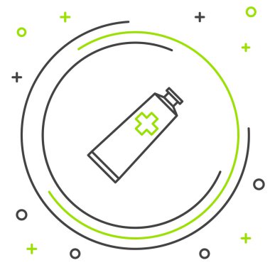 Siyah ve yeşil çizgi Merhem krem tüp ilaç simgesi beyaz arka plan üzerinde izole. Tüp, kap, diş macunu, krem işareti. Renkli anahat konsepti. Vektör İllüstrasyonu