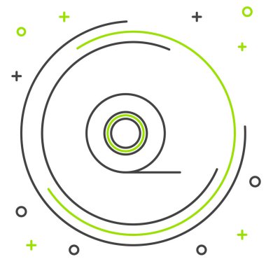 Siyah ve yeşil çizgi Scotch simgesi beyaz arka plan üzerinde izole. İş ve onarım için yapıştırıcı bant rulo. Yapışkan ambalaj bandı. Ofis aleti ve diğer şeyler. Renkli anahat konsepti. Vektör İllüstrasyonu