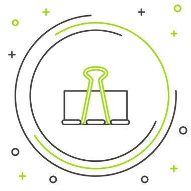 Siyah ve yeşil çizgi Bağlayıcı klip simgesi beyaz arka planda yalıtılmış. Ataş. Renkli anahat konsepti. Vektör İllüstrasyonu