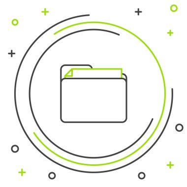 Siyah ve yeşil çizgi Belge klasör ükonu beyaz arka planda yalıtılmış. Muhasebe bağlayıcı sembolü. Muhasebe yönetimi. Renkli anahat konsepti. Vektör İllüstrasyonu