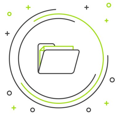 Siyah ve yeşil çizgi Belge klasör ükonu beyaz arka planda yalıtılmış. Muhasebe bağlayıcı sembolü. Muhasebe yönetimi. Renkli anahat konsepti. Vektör İllüstrasyonu