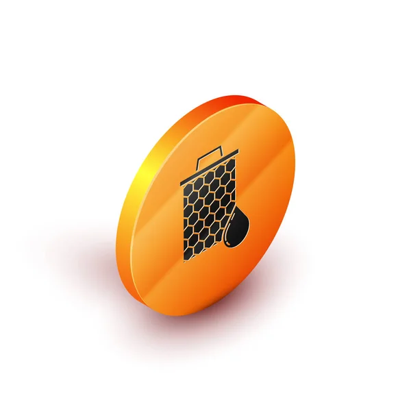 Ícone de favo de mel isométrico isolado no fundo branco. Símbolo de células mel. Comida natural doce. Botão laranja círculo. Ilustração vetorial — Vetor de Stock