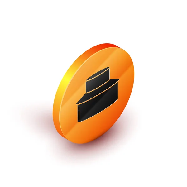 Apiculteur isométrique avec icône de chapeau de protection isolé sur fond blanc. Uniforme de protection spéciale. Bouton rond orange. Illustration vectorielle — Image vectorielle