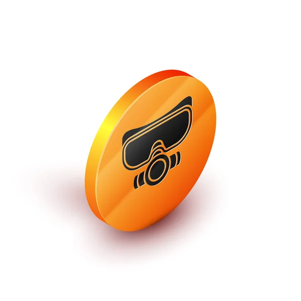 Isometrische Tauchermaskensymbol isoliert auf weißem Hintergrund. Extremsport. Sportgeräte. orange Kreis-Taste. Vektorillustration — Stockvektor
