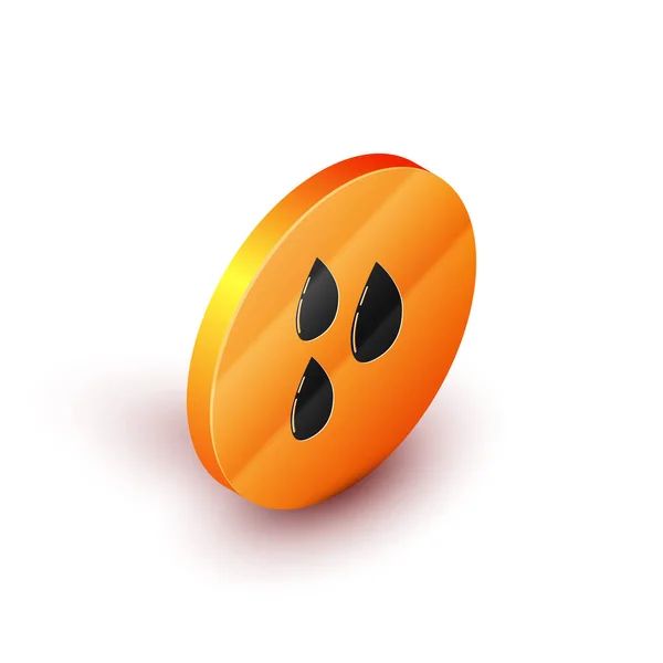 Ícone de gota de água isométrica isolado no fundo branco. Botão laranja círculo. Ilustração vetorial — Vetor de Stock