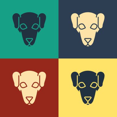 Renk Arka planda izole Renk Avcılık köpek simgesi. Vintage tarzı çizim. Vektör İllüstrasyonu