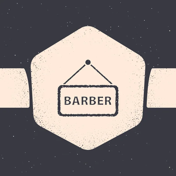 Grunge Barbershop icon isolated on grey background. Hairdresser logo or signboard. Monochrome vintage drawing. Vector Illustration — Stock Vector