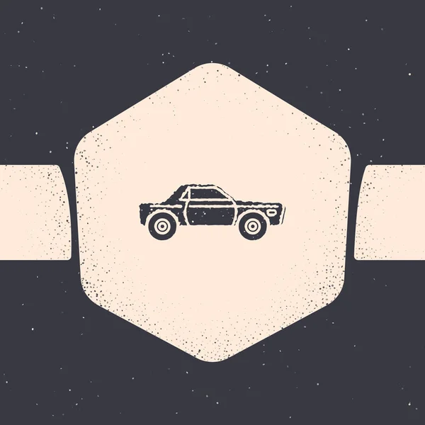 Grunge Sedan car icon isolated on grey background. Monochrome vintage drawing. Vector Illustration — Stock Vector