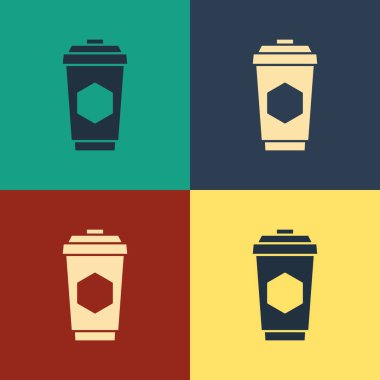 Renk arka planda izole bal simgesi ile çay Renk Fincan. Tatlı doğal yemekler. Vintage tarzı çizim. Vektör İllüstrasyonu