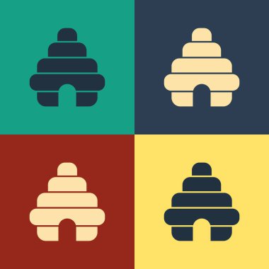 Renk arka planda yalıtılmış arılar simgesi için Renk Kovanı. Arı kovanı sembolü. Apiary ve arıcılık. Tatlı doğal yemekler. Vintage tarzı çizim. Vektör İllüstrasyonu