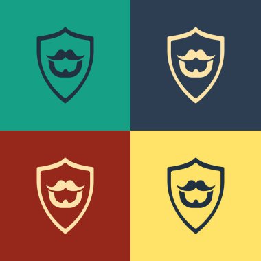 Renk arka planda izole kalkan simgesi üzerinde Renk Bıyık ve sakal. Berber dükkanı sembolü. Yüz saç stili. Vintage tarzı çizim. Vektör İllüstrasyonu
