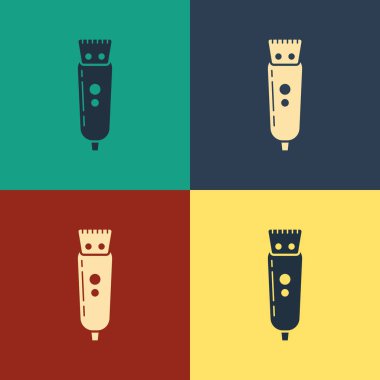 Renk Elektrikli saç makası veya tıraş makinesi simgesi renk arka planda izole. Berber dükkanı sembolü. Vintage tarzı çizim. Vektör İllüstrasyonu