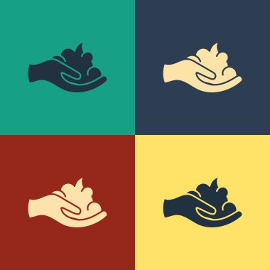 Renk arka planda izole el simgesi üzerinde Renk Tıraş jeli köpük. Tıraş kremi. Vintage tarzı çizim. Vektör İllüstrasyonu