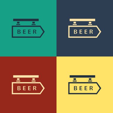 Renk arka planda izole yazıt Bira simgesi ile Renk Sokak tabelası. Reklam bar, kafe, pub, restoran için uygundur. Vintage tarzı çizim. Vektör İllüstrasyonu