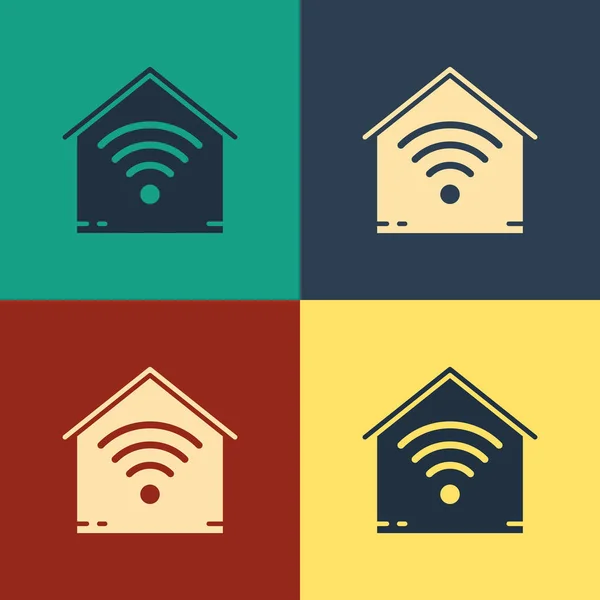 Smart Home mit WLAN-Symbol isoliert auf farbigem Hintergrund. Fernbedienung. Vintage-Stil Zeichnung. Vektorillustration — Stockvektor