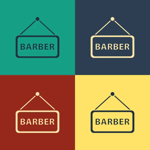 Ícone de barbearia de cor isolado no fundo de cor. Logotipo de cabeleireiro ou tabuleta. Desenho de estilo vintage. Ilustração vetorial — Vetor de Stock