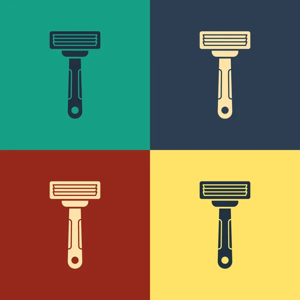 Color Shaving razor icon isolated on color background. Vintage style drawing. Vector Illustration — Stock Vector