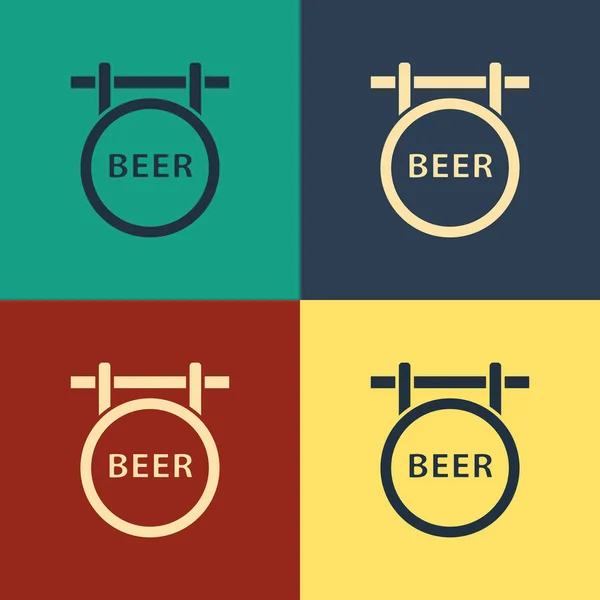 Farbe Straßenschild mit Aufschrift Bier-Symbol isoliert auf farbigem Hintergrund. geeignet für Werbung Bar, Café, Pub, Restaurant. Vintage-Stil Zeichnung. Vektorillustration — Stockvektor
