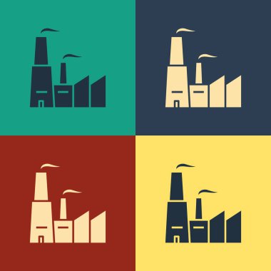 Renk arka planda yalıtılmış Renk Fabrikası simgesi. Endüstriyel bina. Vintage tarzı çizim. Vektör İllüstrasyonu