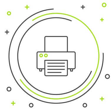 Siyah ve yeşil çizgi Yazıcı simgesi beyaz arka planda yalıtılmış. Renkli anahat konsepti. Vektör İllüstrasyonu