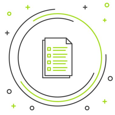 Siyah ve yeşil çizgi Beyaz arka planda yalıtılmış dosya belge simgesi. Denetim listesi simgesi. İş konsepti. Renkli anahat konsepti. Vektör İllüstrasyonu