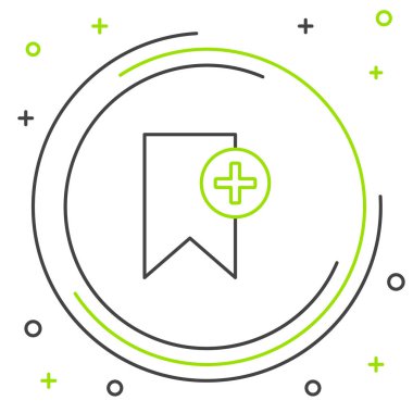 Siyah ve yeşil çizgi Bookmark simgesi beyaz arka plan üzerinde izole. Konsepte ekle. Renkli anahat konsepti. Vektör İllüstrasyonu