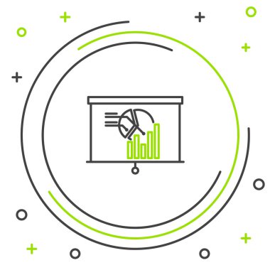 Siyah ve yeşil çizgi Panosu grafik grafik simgesi beyaz arka plan üzerinde izole ile. Metin dosyası simgesini bildirin. Muhasebe işareti. Denetim, analiz, planlama. Renkli anahat konsepti. Vektör İllüstrasyonu